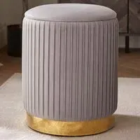 Esme Pleated Storage Stool - Grey, Velvet