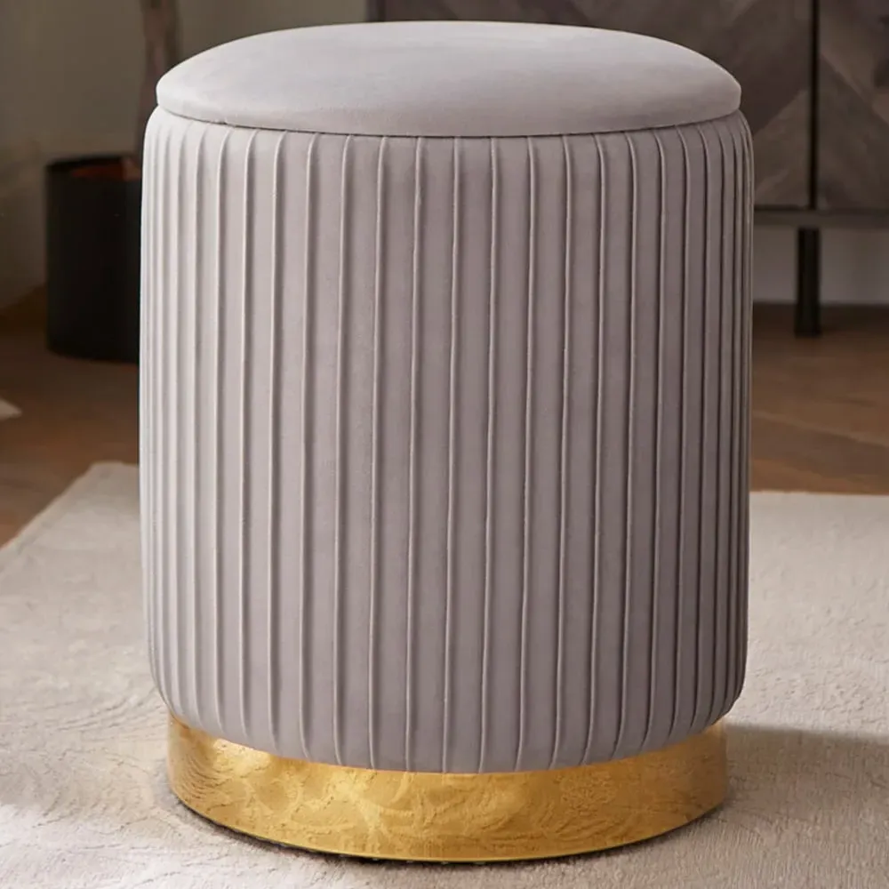 Esme Pleated Storage Stool - Grey, Velvet image