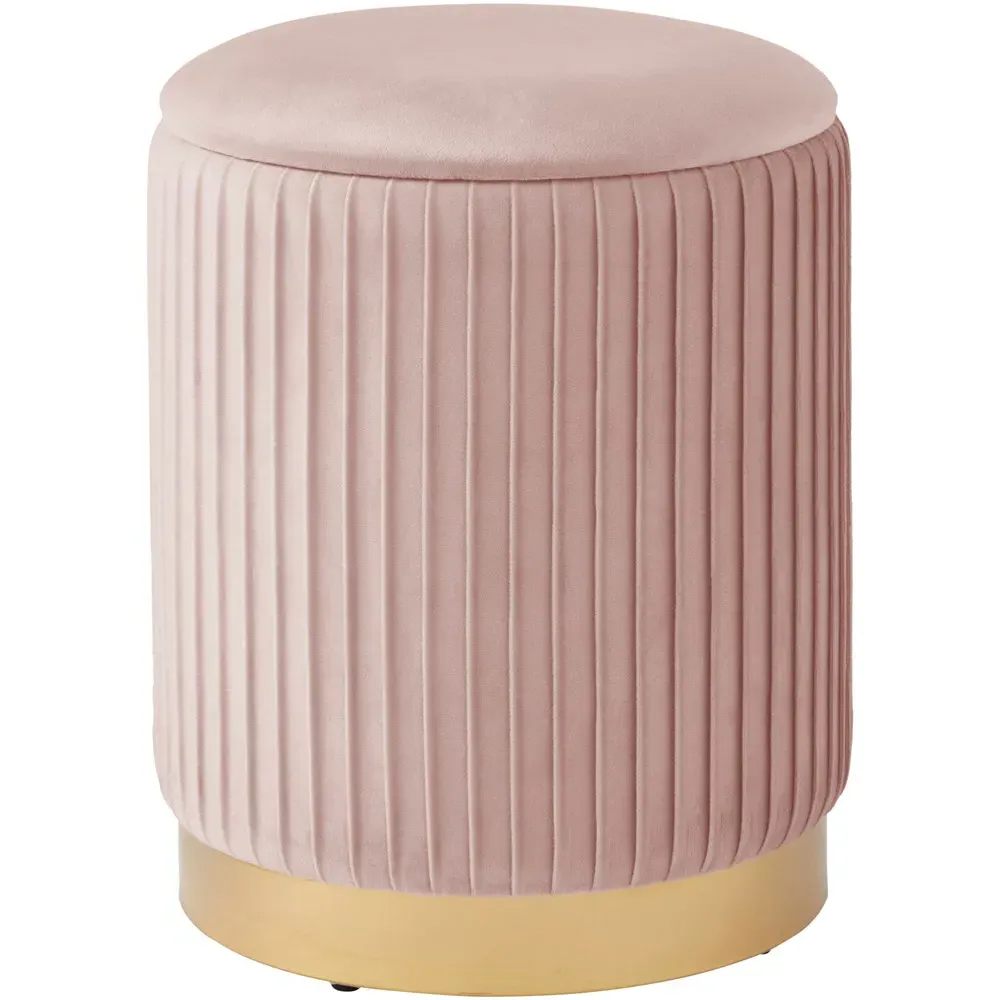 Esme Pleated Storage Stool - Pink, Velvet