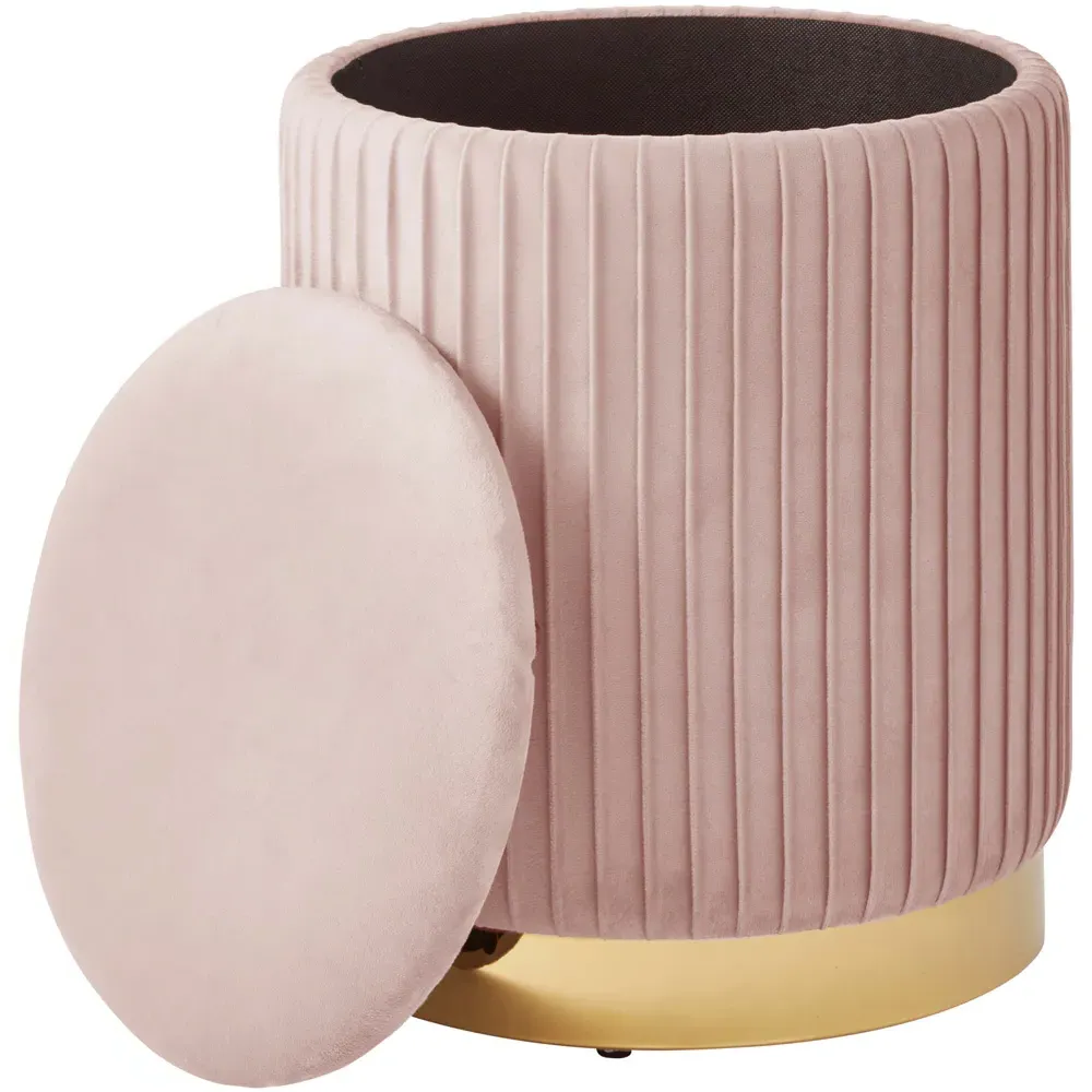 Esme Pleated Storage Stool - Pink, Velvet