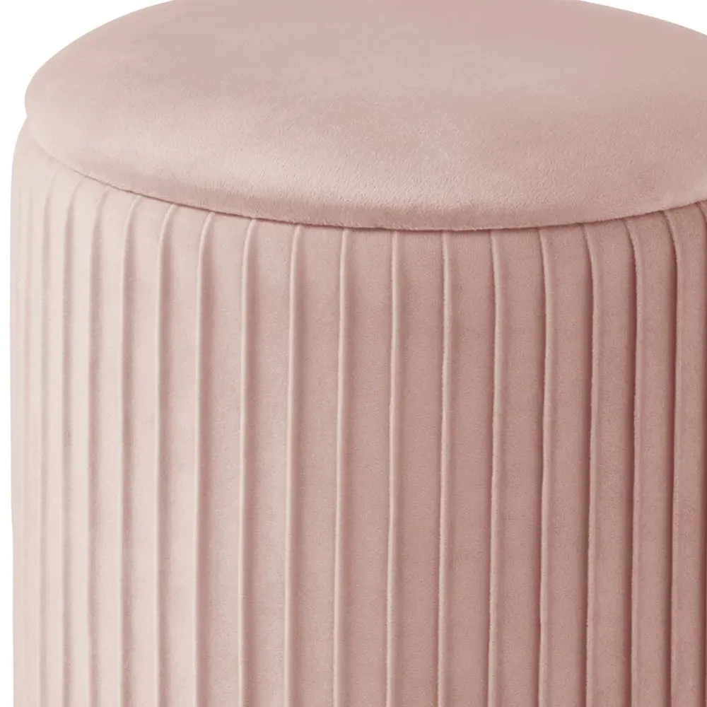 Esme Pleated Storage Stool - Pink, Velvet