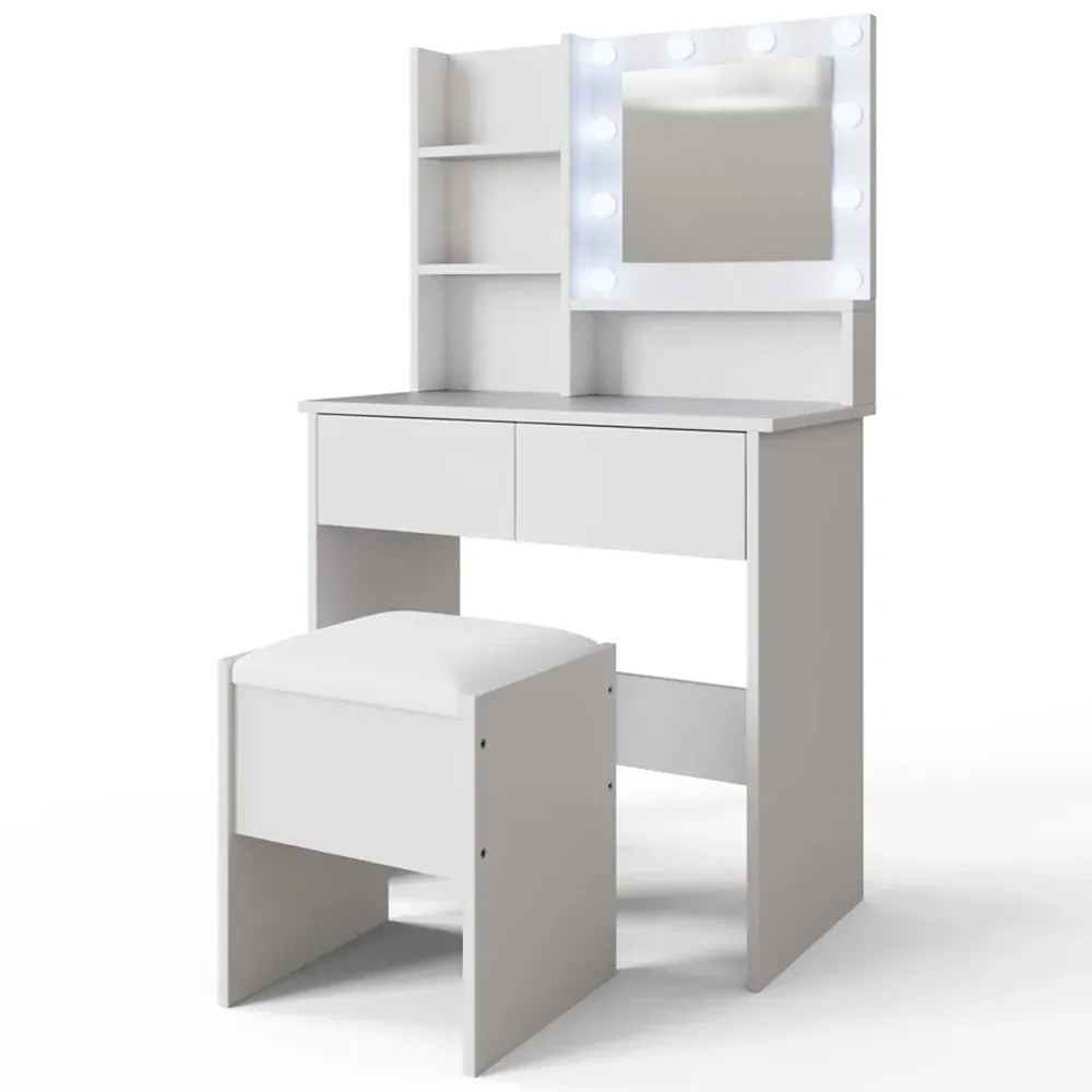 Eva 2 Drawer Dressing Table Set with LED Mirror - White
