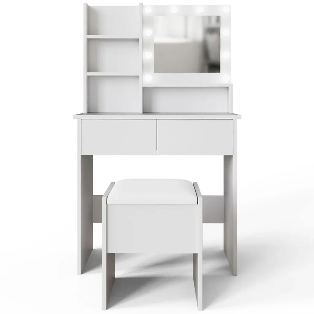 Eva 2 Drawer Dressing Table Set with LED Mirror - White