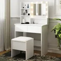 Eva 2 Drawer Dressing Table Set with LED Mirror - White