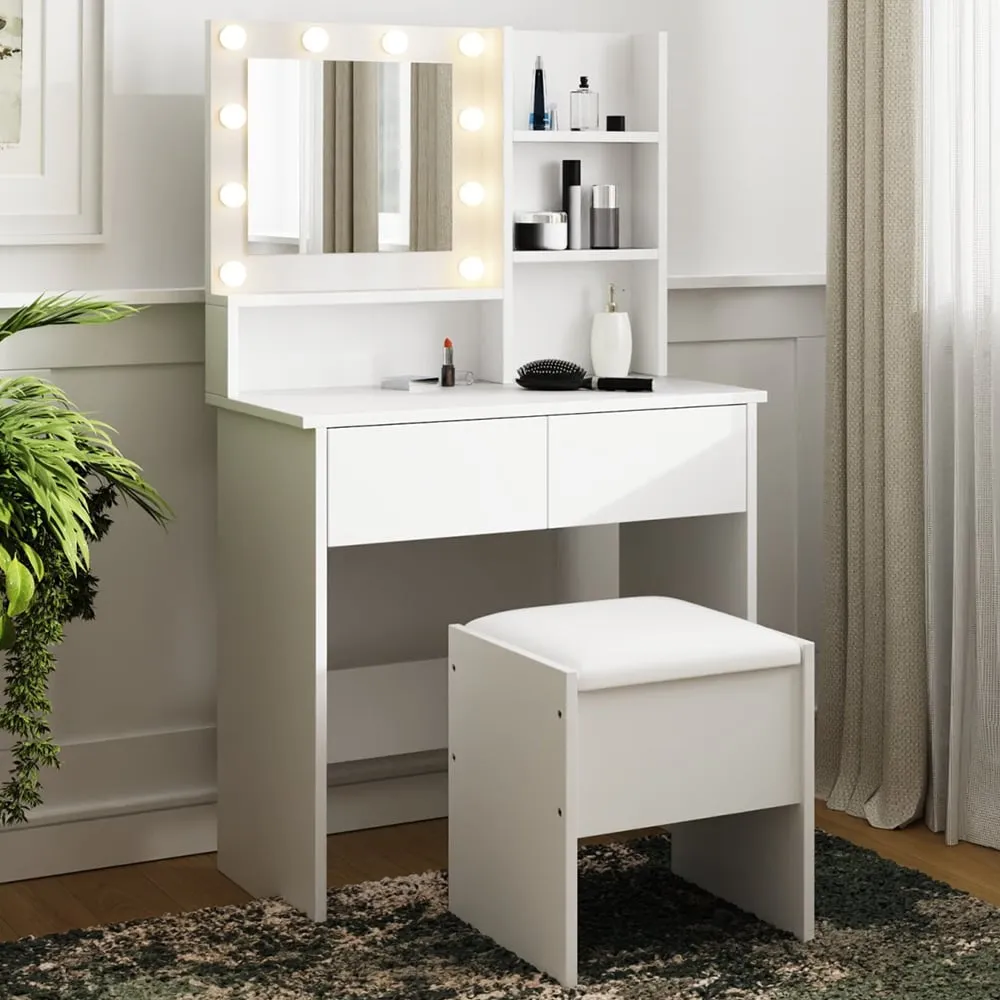 Eva 2 Drawer Dressing Table Set with LED Mirror - White image
