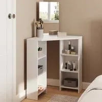 Frances Corner Dressing Table with Mirror - White