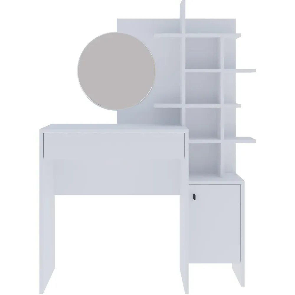 Freyja Single Door Dressing Table with Mirror - White