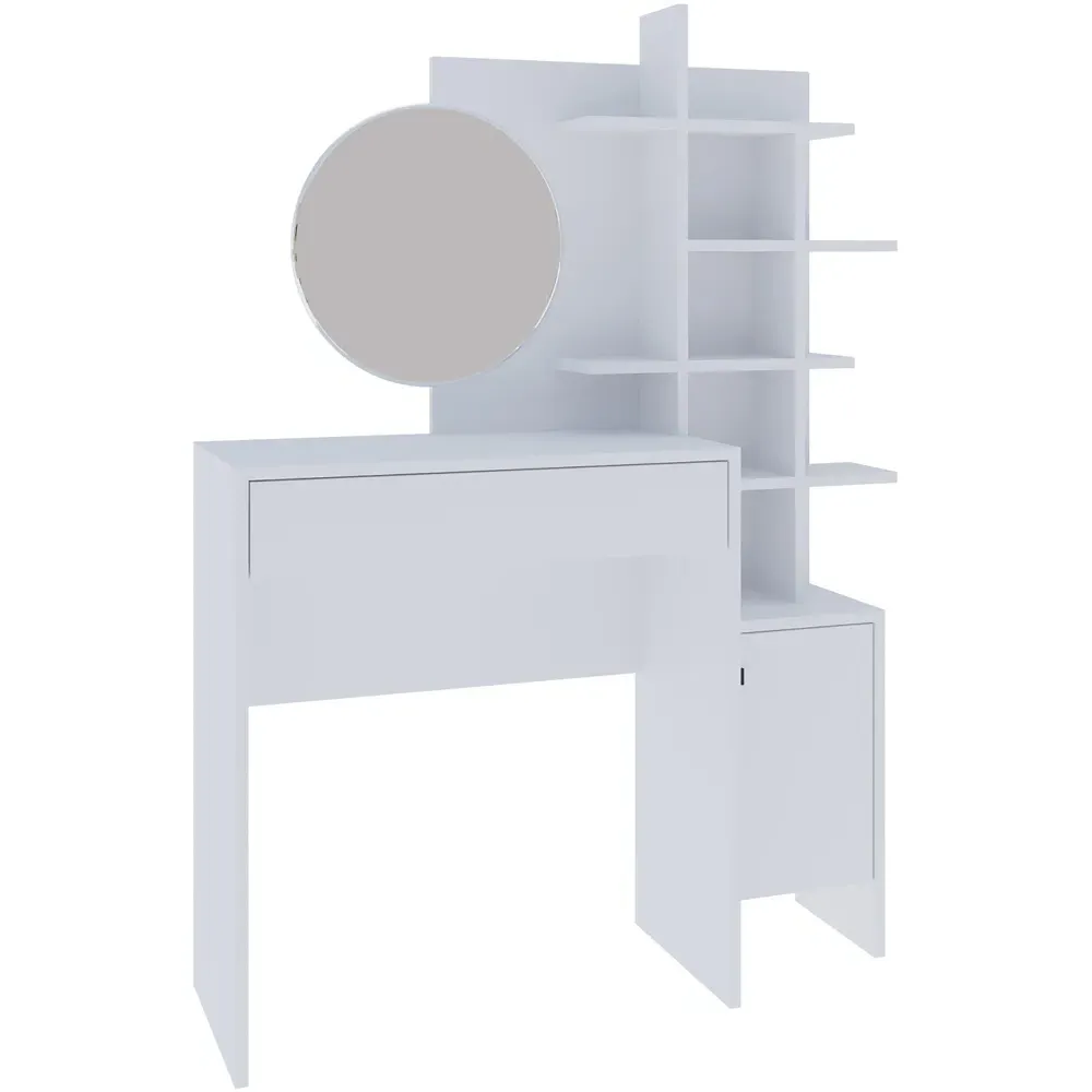 Freyja Single Door Dressing Table with Mirror - White