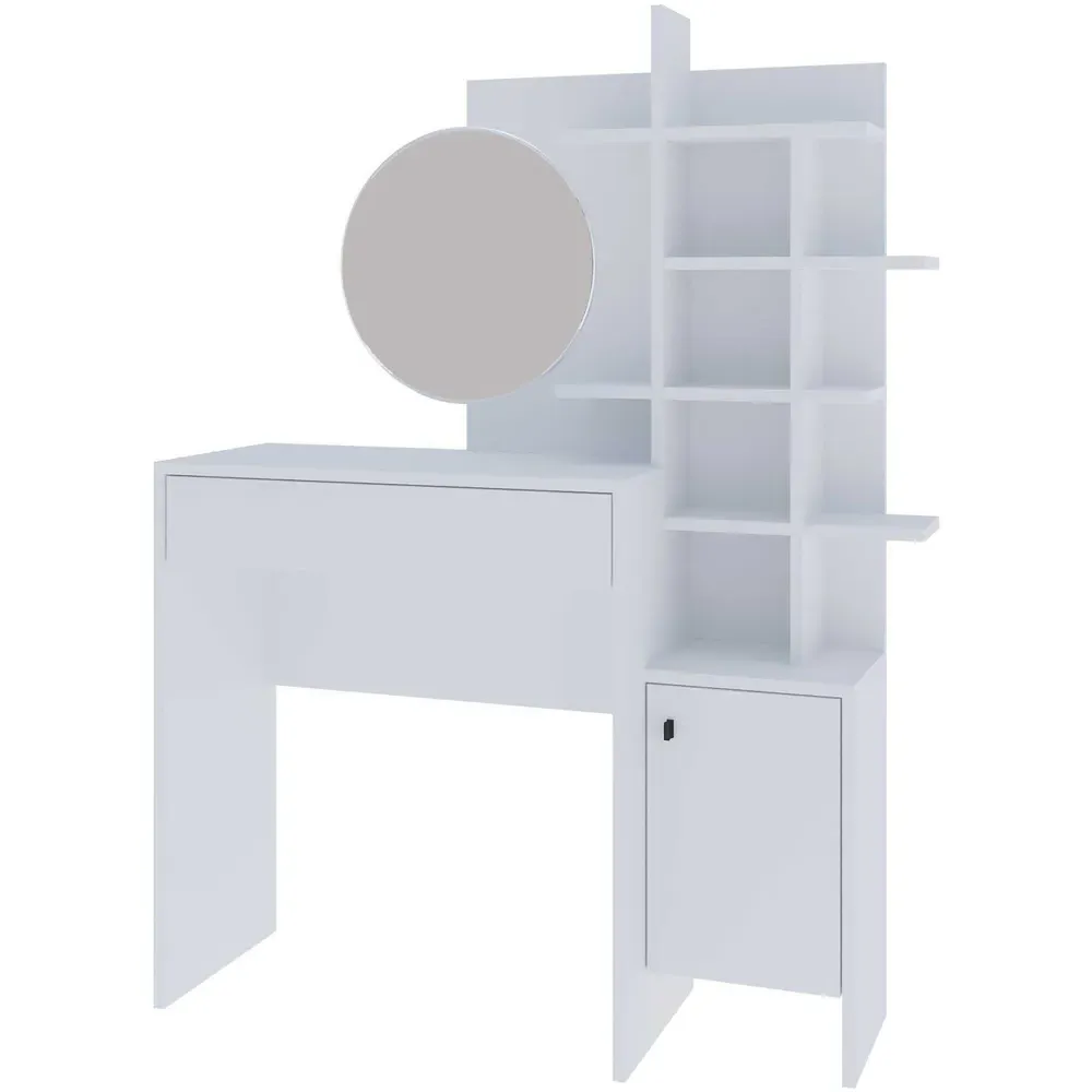 Freyja Single Door Dressing Table with Mirror - White