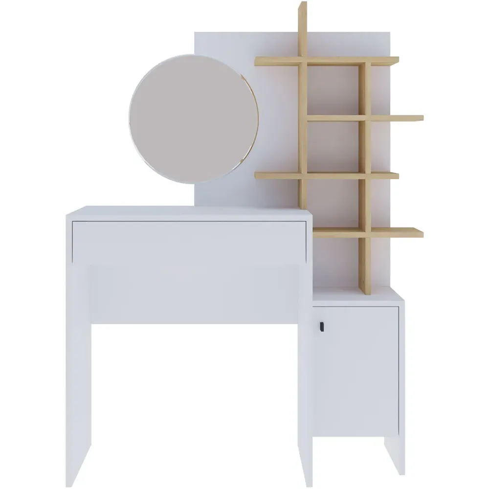 Freyja Single Door Dressing Table with Mirror - White, Oak