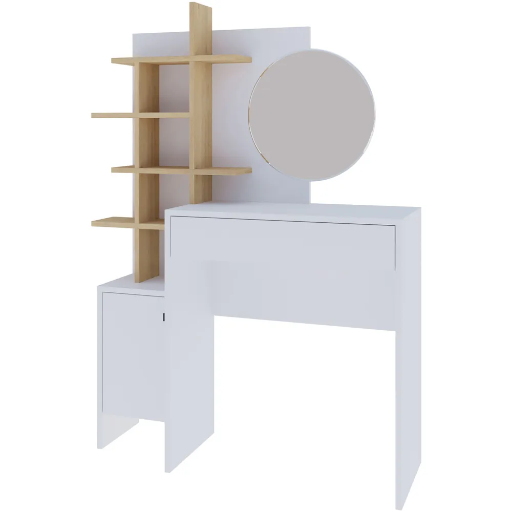 Freyja Single Door Dressing Table with Mirror - White, Oak