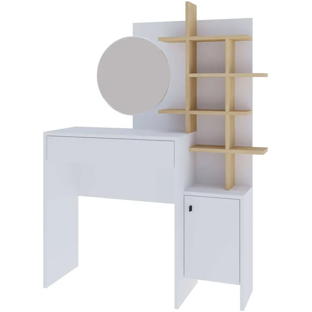 Freyja Single Door Dressing Table with Mirror - White, Oak
