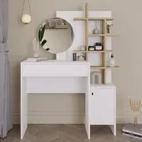 Freyja Single Door Dressing Table with Mirror - White, Oak