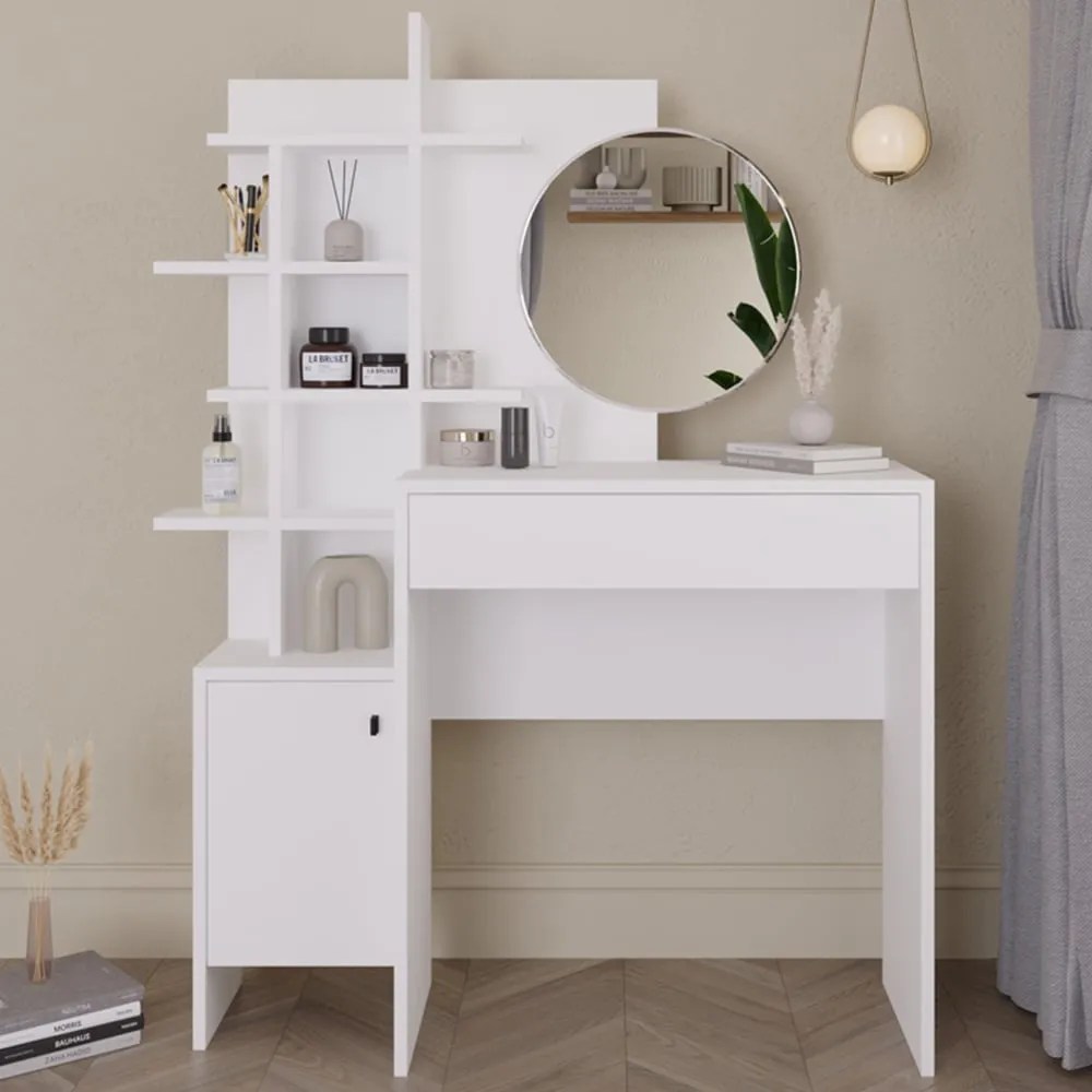 Freyja Single Door Dressing Table with Mirror - White image