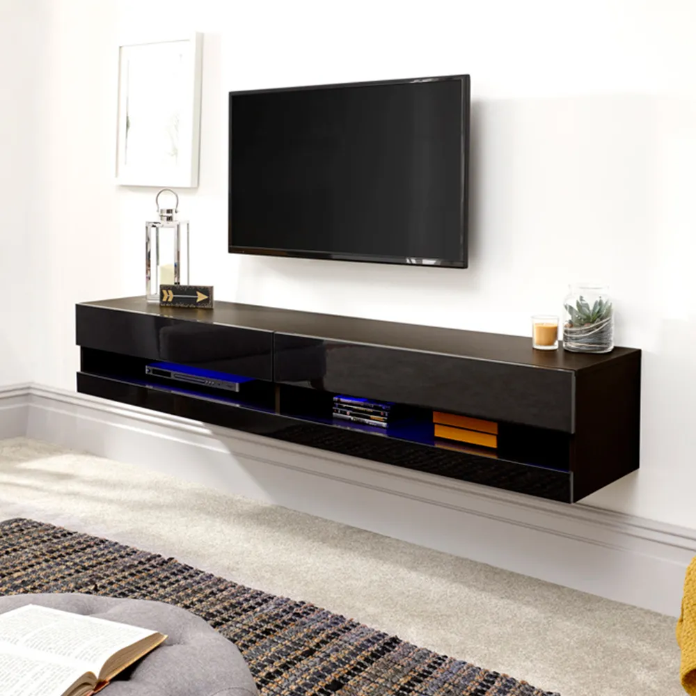 Galicia Large Wall TV Unit with LED - Black