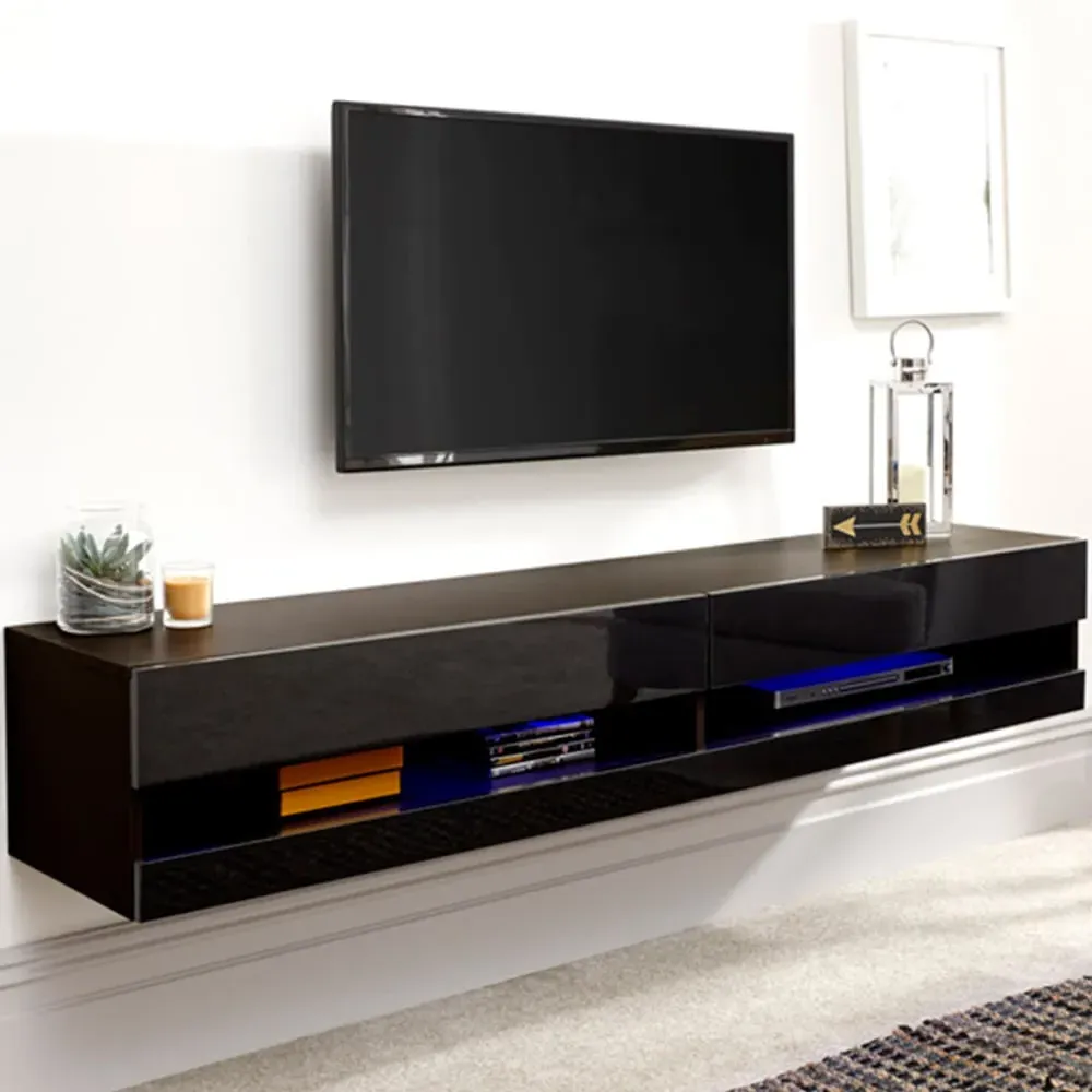 Galicia Large Wall TV Unit with LED - Black