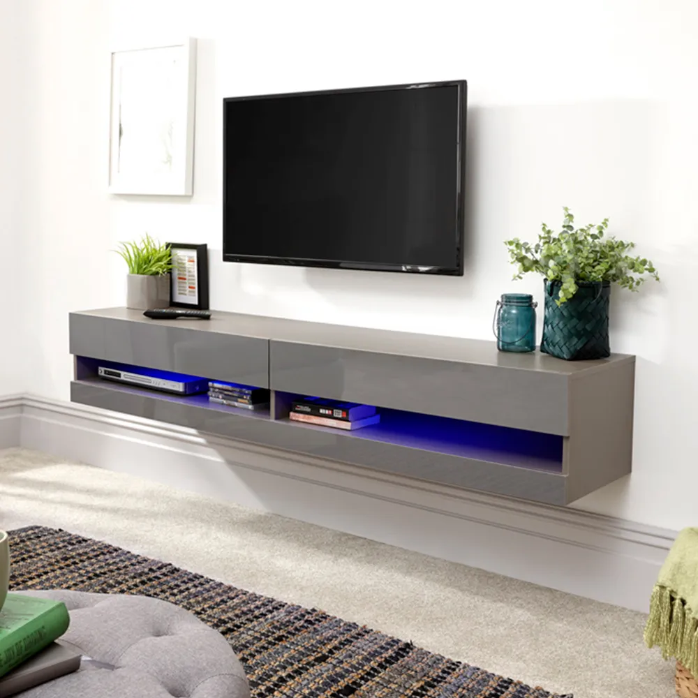 Galicia Large Wall TV Unit with LED - Grey