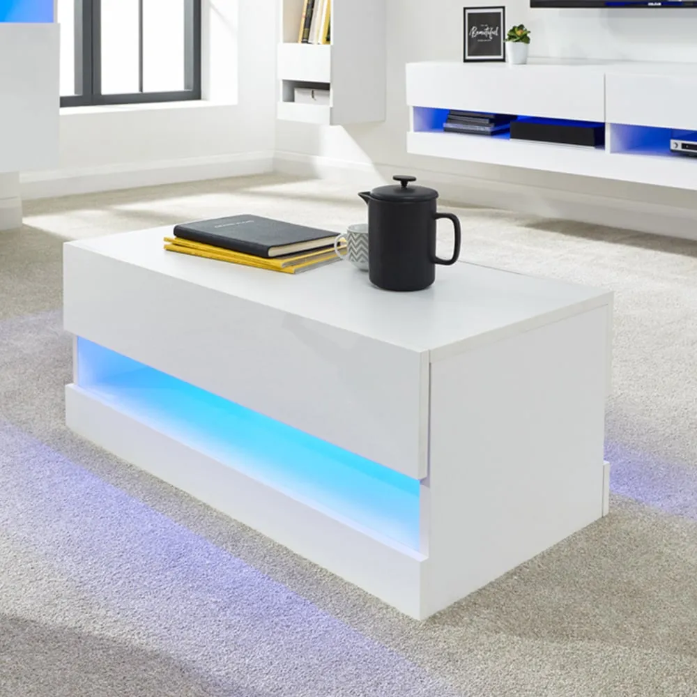 Galicia LED Lift Up Coffee Table with Storage - White