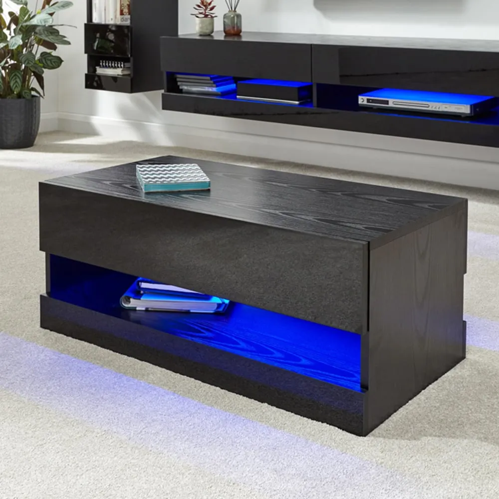 Galicia Lift Up Coffee Table with LED - Black image