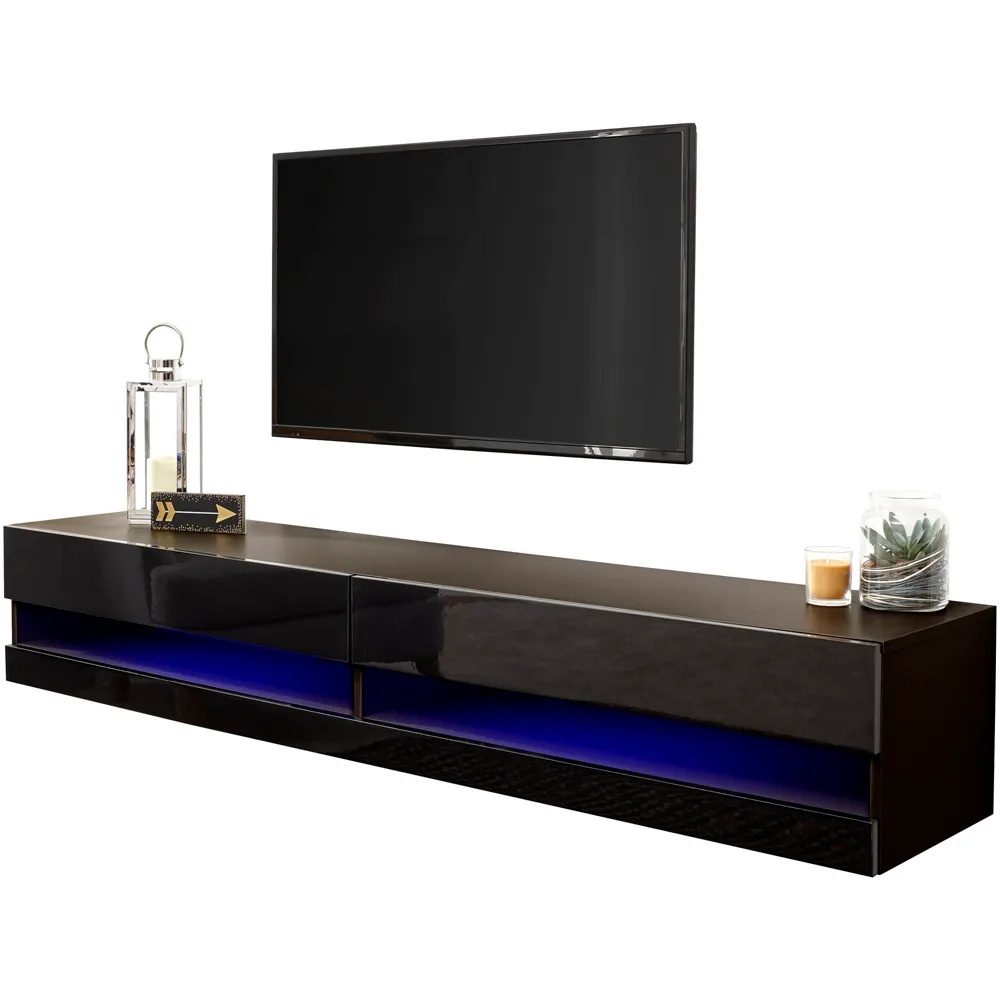 Galicia Medium Wall TV Unit with LED - Black