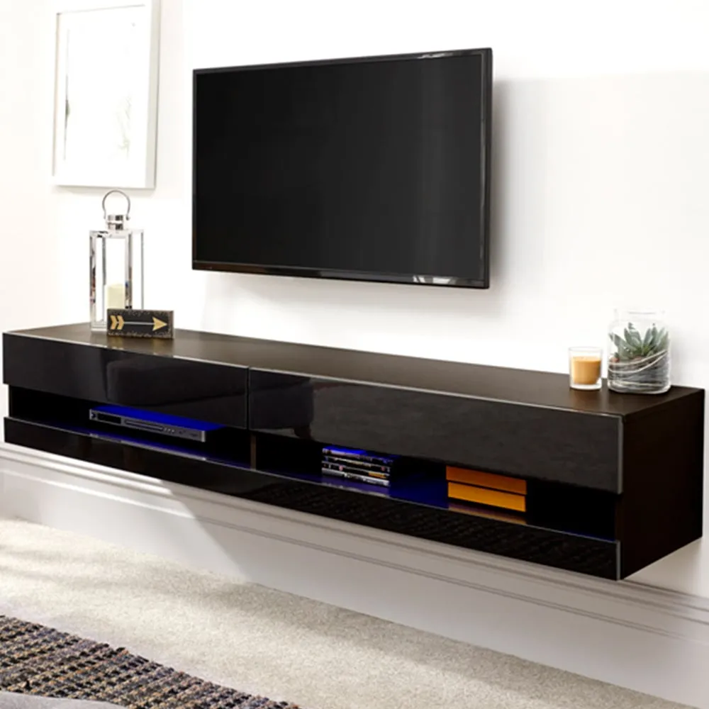 Galicia Medium Wall TV Unit with LED - Black