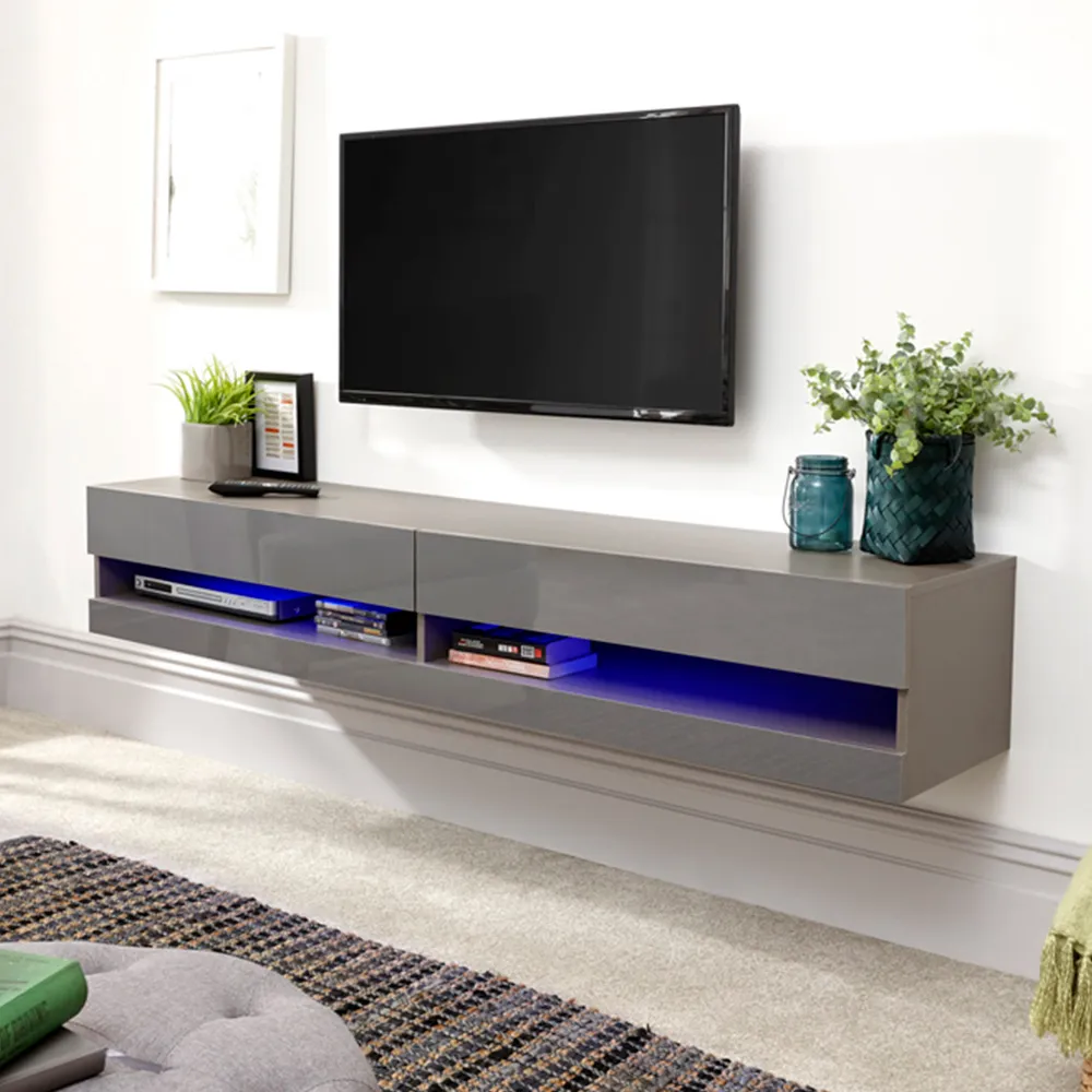 Galicia Medium Wall TV Unit with LED - Grey