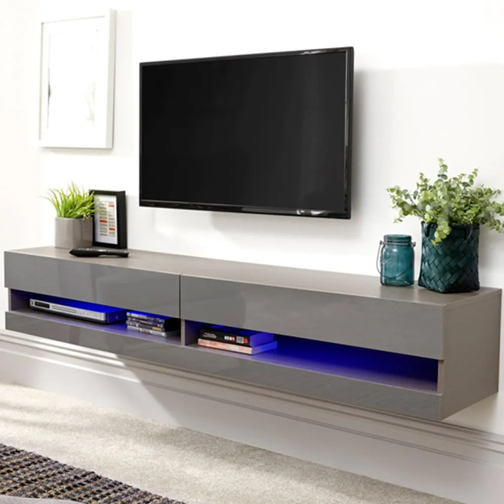 Galicia Medium Wall TV Unit with LED - Grey
