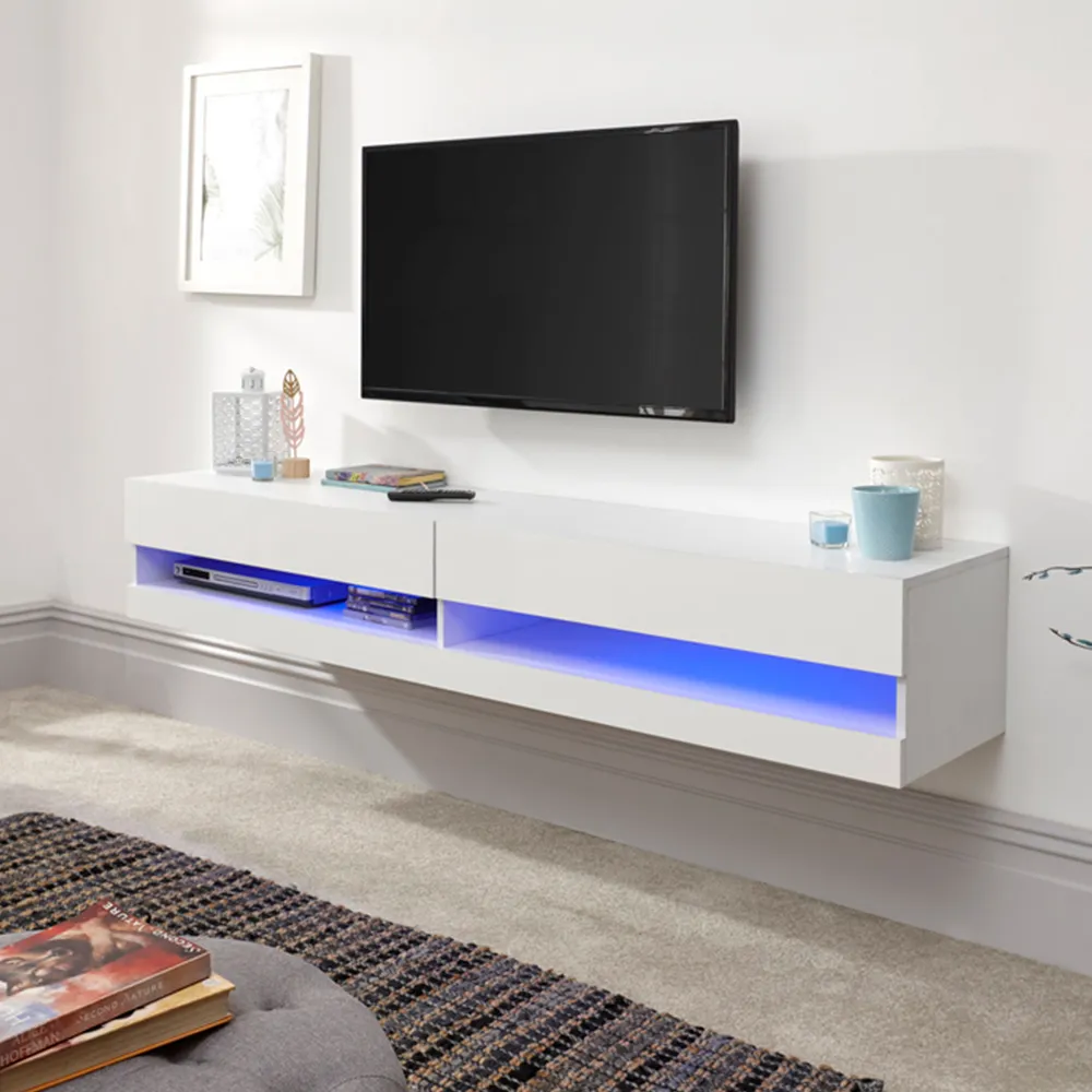 Galicia Medium Wall TV Unit with LED - White
