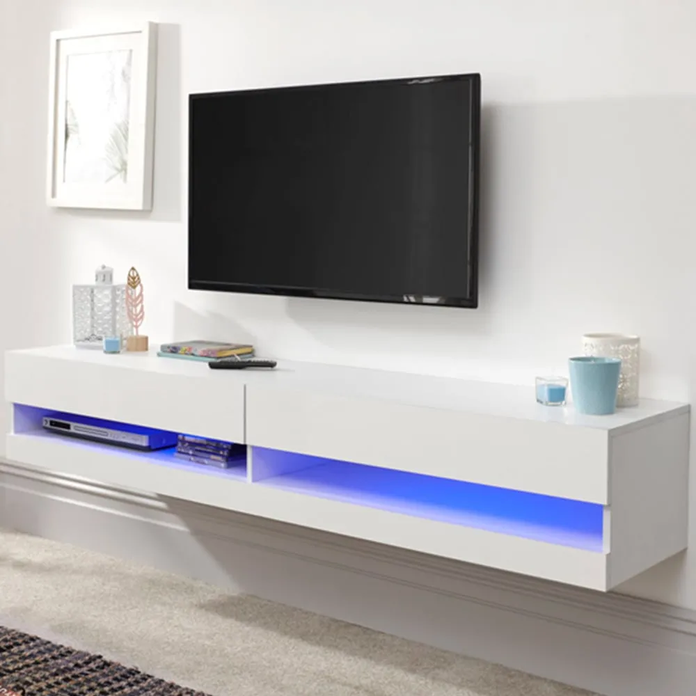 Galicia Medium Wall TV Unit with LED - White