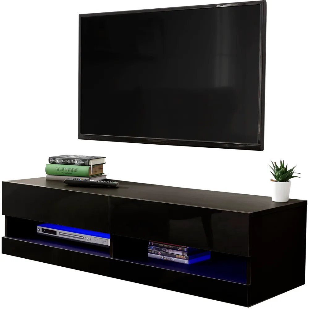 Galicia Small Wall TV Unit with LED - Black