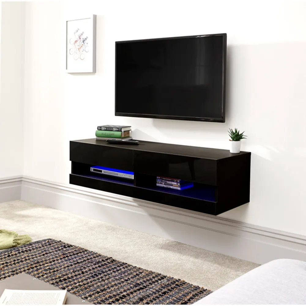 Galicia Small Wall TV Unit with LED - Black