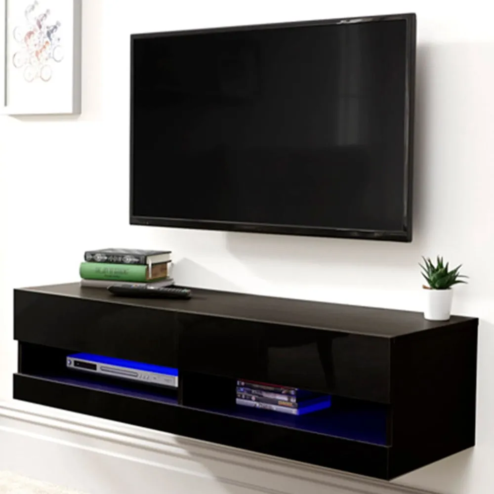Galicia Small Wall TV Unit with LED - Black