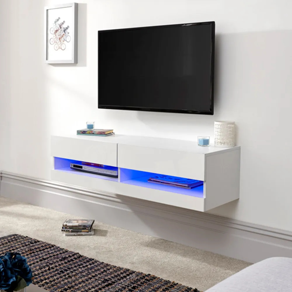 Galicia Small Wall TV Unit with LED - White