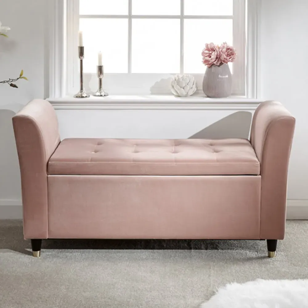 Genoa Upholstered Window Seat with Storage - Blush Pink image