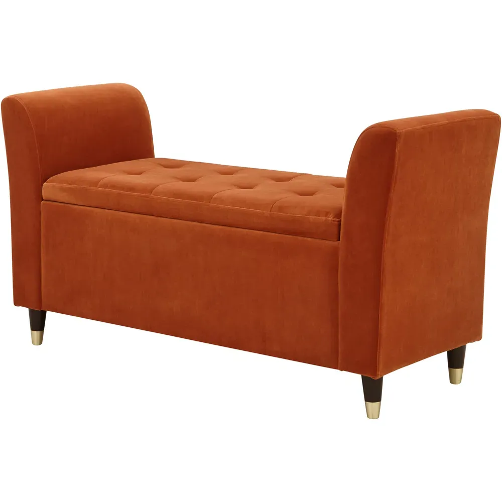 Genoa Upholstered Window Seat with Storage - Russet Brown