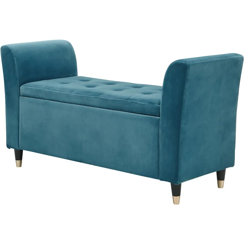 Genoa Upholstered Window Seat with Storage - Teal Blue