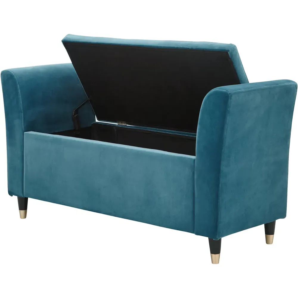 Genoa Upholstered Window Seat with Storage - Teal Blue