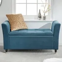Genoa Upholstered Window Seat with Storage - Teal Blue