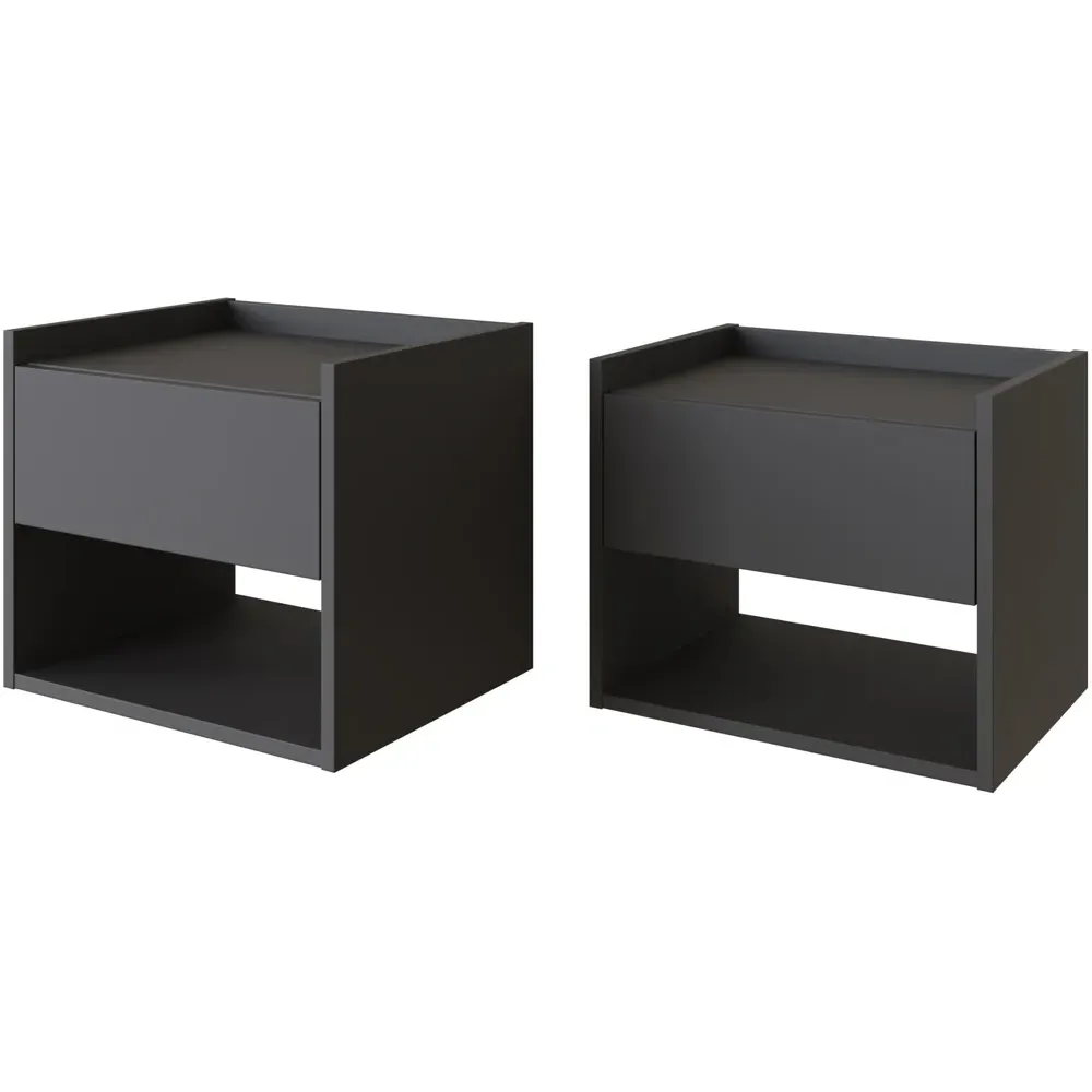 Harmony Wall Mounted Bedside Table Set of 2 - Black