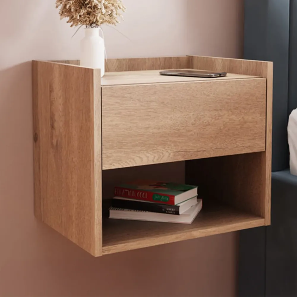 Harmony Wall Mounted Bedside Table Set of 2 - Brown, Oak