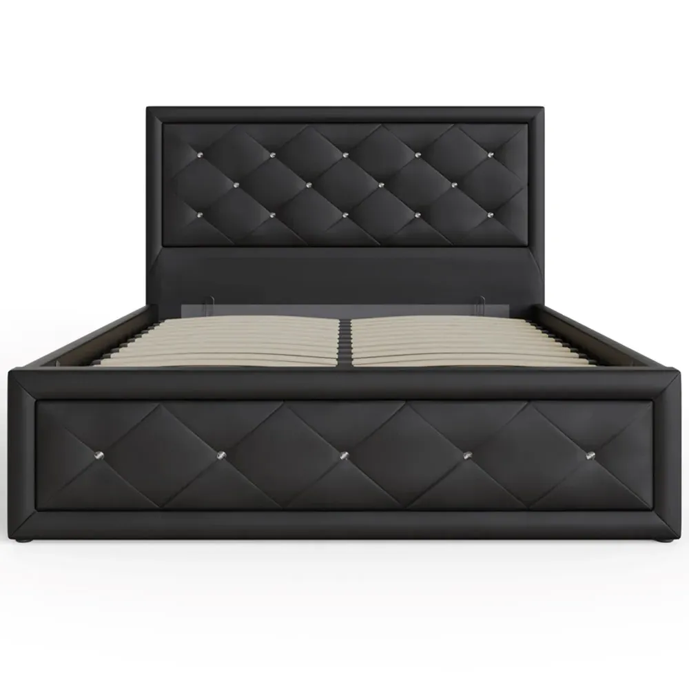 Hollywood Double Ottoman Bed with Storage - Black, Faux Leather