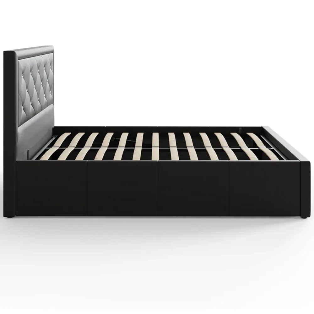 Hollywood Double Ottoman Bed with Storage - Black, Faux Leather