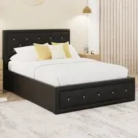 Hollywood Double Ottoman Bed with Storage - Black, Faux Leather