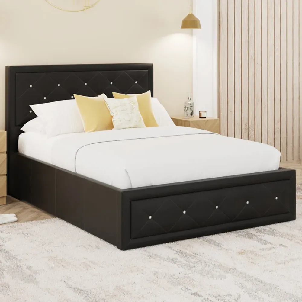Hollywood Double Ottoman Bed with Storage - Black, Faux Leather image
