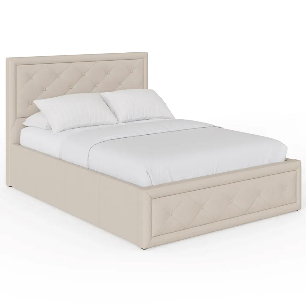 Hollywood Double Ottoman Bed with Storage - Cream, Hopsack