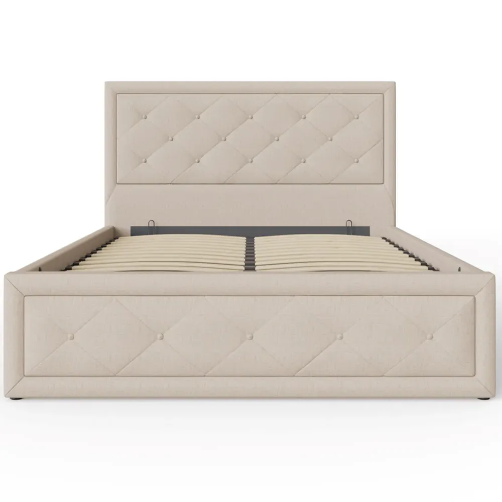 Hollywood Double Ottoman Bed with Storage - Cream, Hopsack