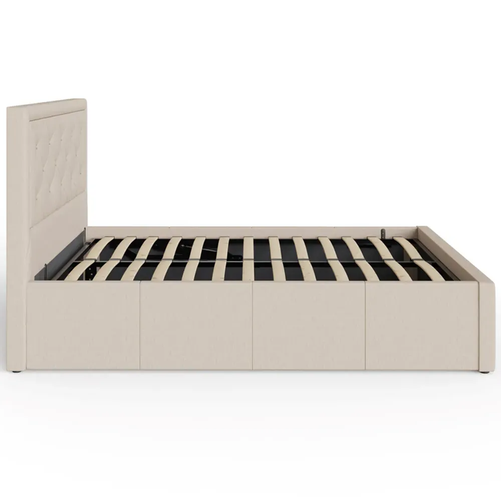 Hollywood Double Ottoman Bed with Storage - Cream, Hopsack