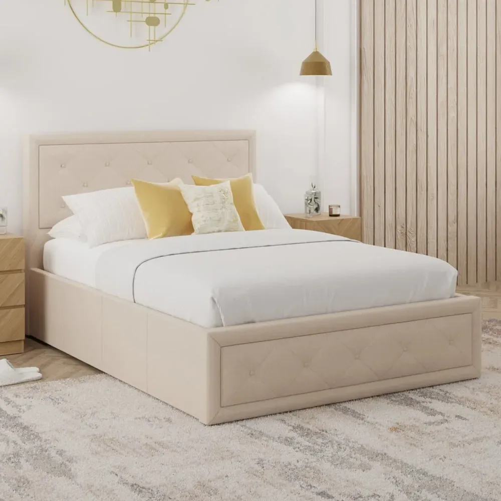 Hollywood Double Ottoman Bed with Storage - Cream, Hopsack image