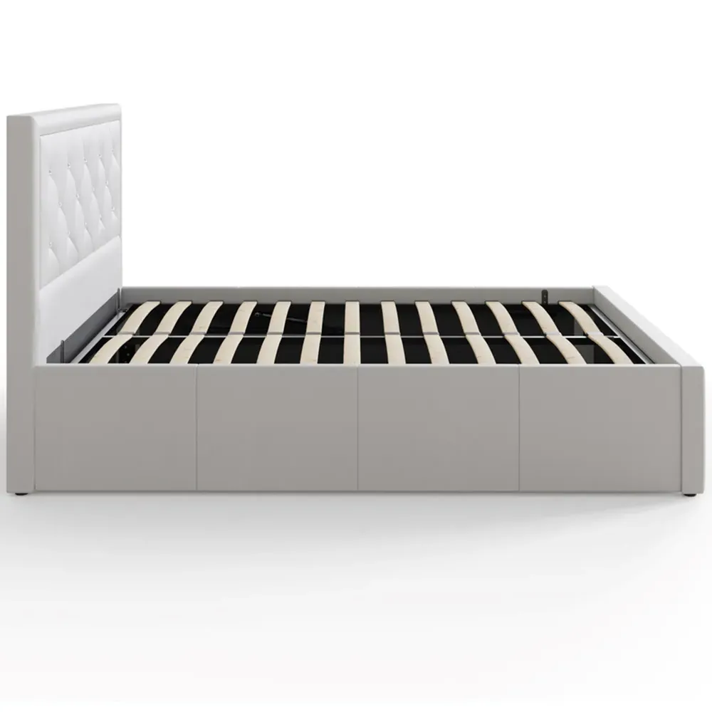 Hollywood Double Ottoman Bed with Storage - White, Faux Leather