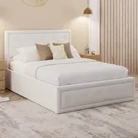 Hollywood Double Ottoman Bed with Storage - White, Faux Leather